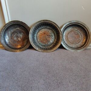 3 Vtg Handmade Copper Bowls Patina Heavy Primitive Metal Fluted Ribbed Engraved